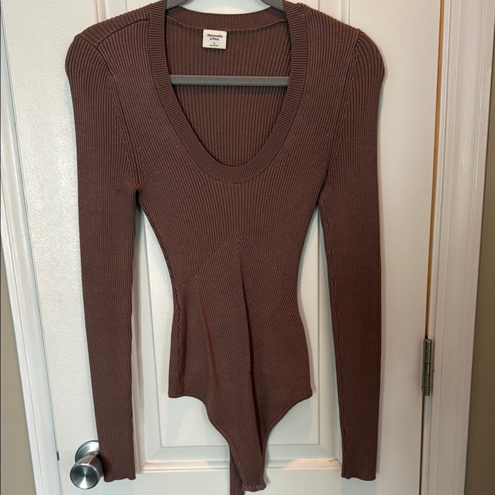 Brown Ribbed Long Sleeve Top
